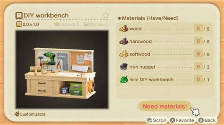Animal Crossing New Horizons, What's different between simple / mini DIY workbench