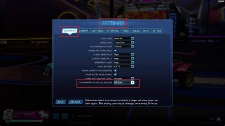 How to change region for competitive Rocket League tournaments?