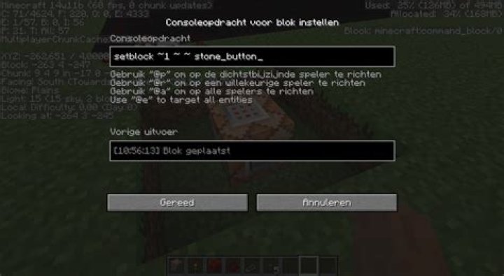 How to use setblock command for placing stone button on the left side of the command block