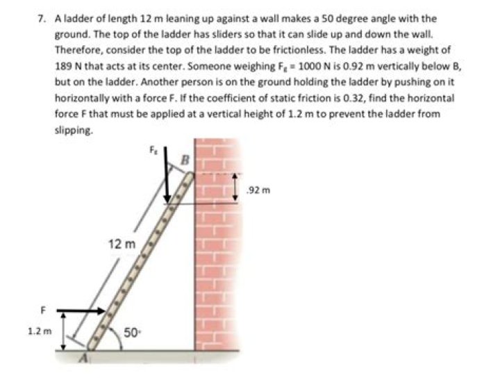 The position of a ladder leaning against a wall and touching a box under it